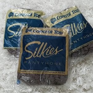 3 pair,  Silkies Cintrol Top large Taupe hosiery